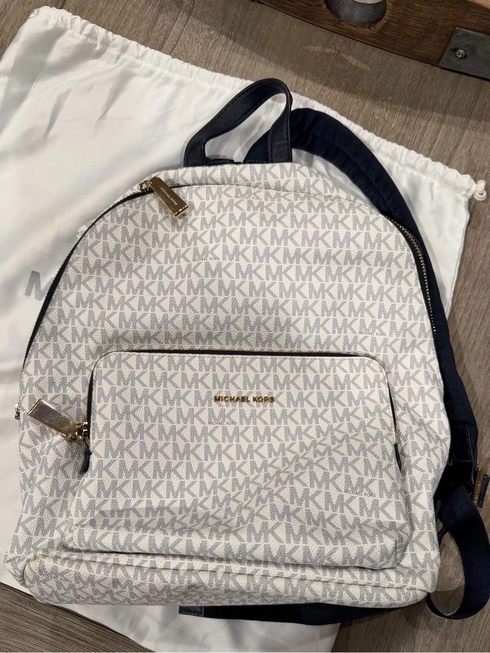 Michael Kors White and Navy Logo Backpack